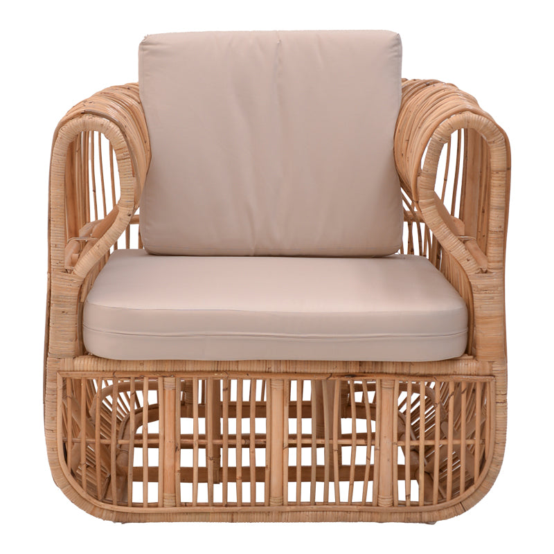 Πολυθρόνα Fajole rattan σε φυσική απόχρωση με μπεζ μαξιλάρι 83x92x82εκ