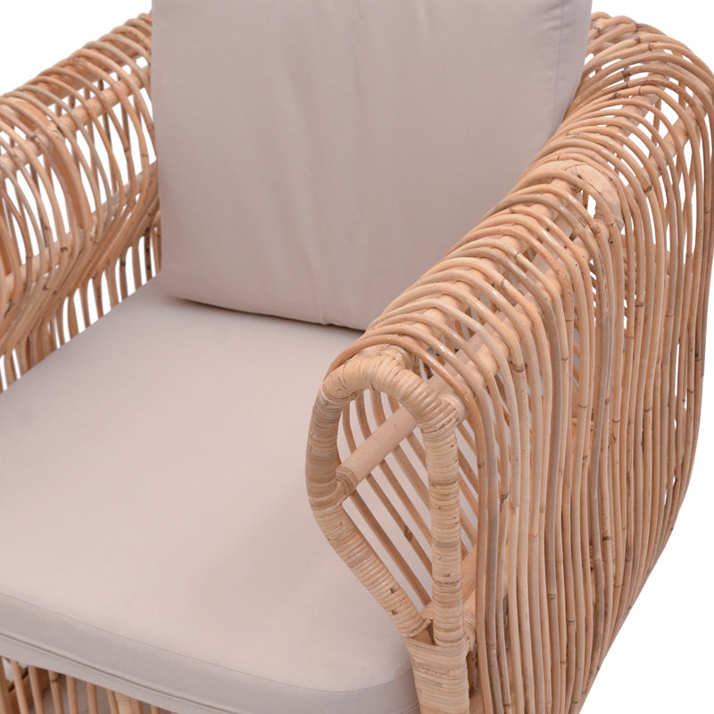 Πολυθρόνα Fajole rattan σε φυσική απόχρωση με μπεζ μαξιλάρι 83x92x82εκ
