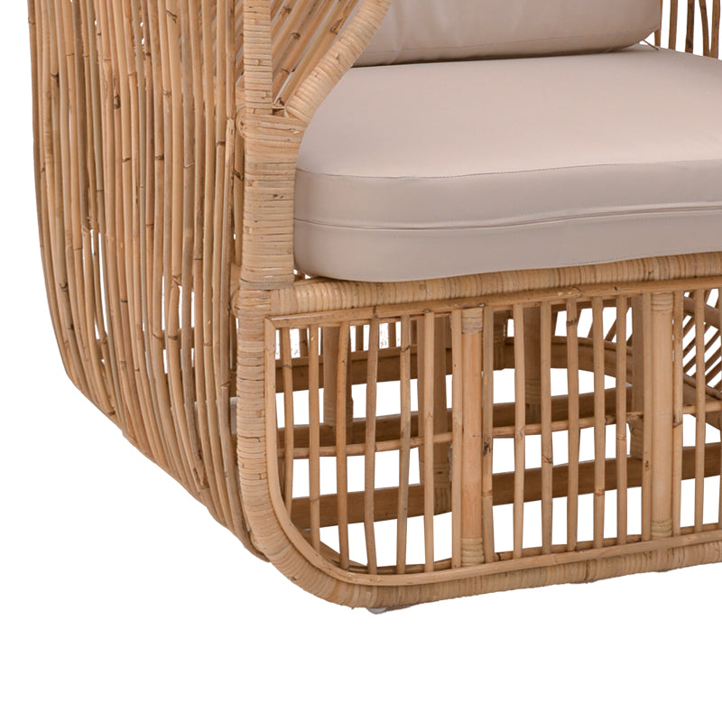 Πολυθρόνα Fajole rattan σε φυσική απόχρωση με μπεζ μαξιλάρι 83x92x82εκ