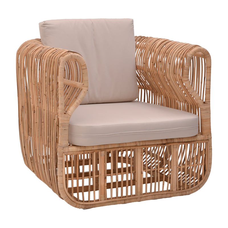 Πολυθρόνα Fajole rattan σε φυσική απόχρωση με μπεζ μαξιλάρι 83x92x82εκ