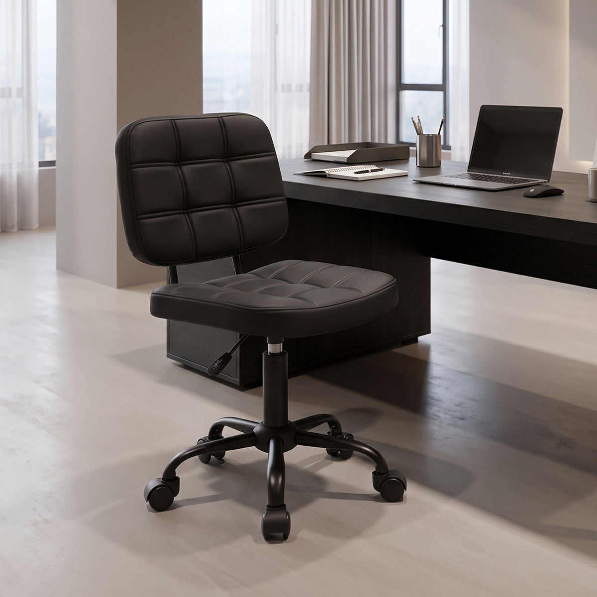 Καρέκλα γραφείου Sedia pu σε μαύρη απόχρωση 50x50x75-85εκ
