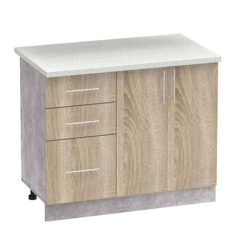 Σύνθεση κουζίνας Festa I μελαμίνη σε sonoma απόχρωση και πάγκο σε ανοιχτό γκρι 100x60x85εκ