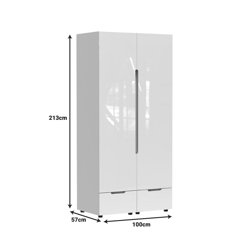 Ντουλάπα δίφυλλη Afina mdf σε λευκή glossy απόχρωση 100x57x213εκ