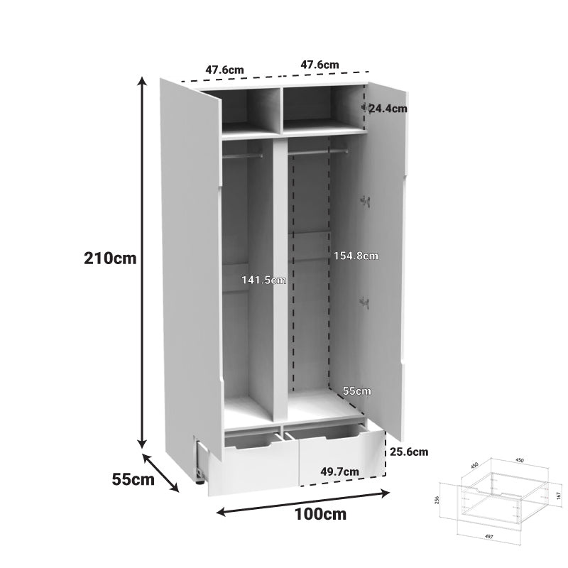 Ντουλάπα δίφυλλη Afina mdf σε λευκή glossy απόχρωση 100x57x213εκ
