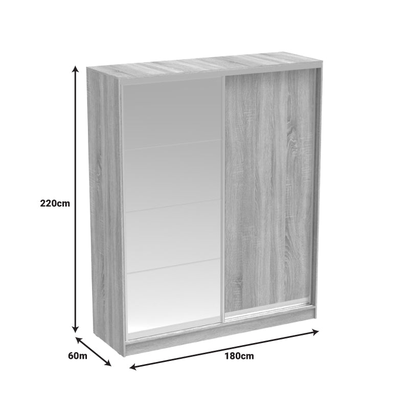 Ντουλάπα δίφυλλη συρόμενη με καθρέφτη Aparador σε λευκή απόχρωση 180x60x220εκ