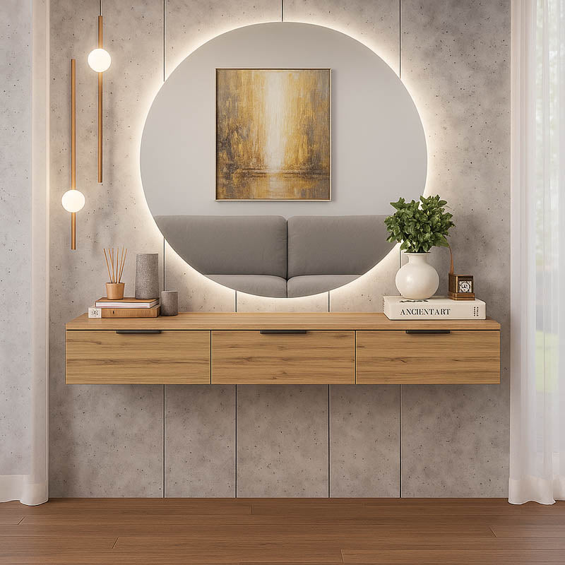 Κονσόλα με 3 συρτάρια Doha σε μαύρη με oak απόχρωση 120x39x22cm