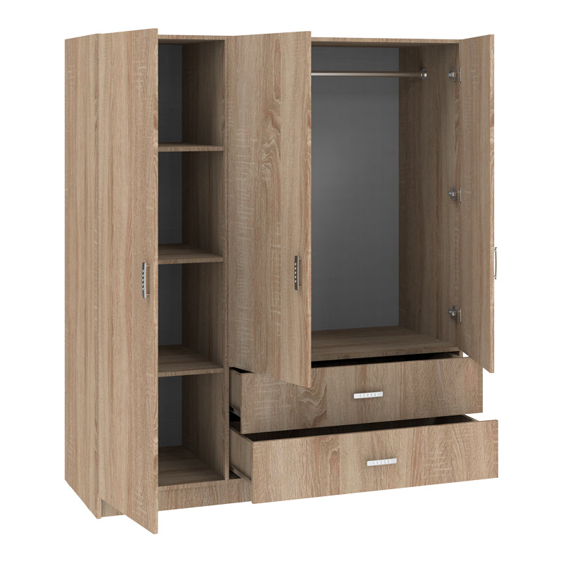 Ντουλάπα τρίφυλλη Royal με συρτάρια sonoma 150x58x177εκ