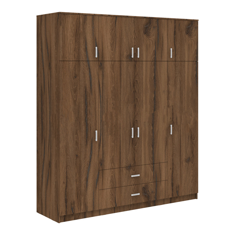 Ντουλάπα τετράφυλλη με συρτάρια Royal καρυδι-oak 200x58x230εκ