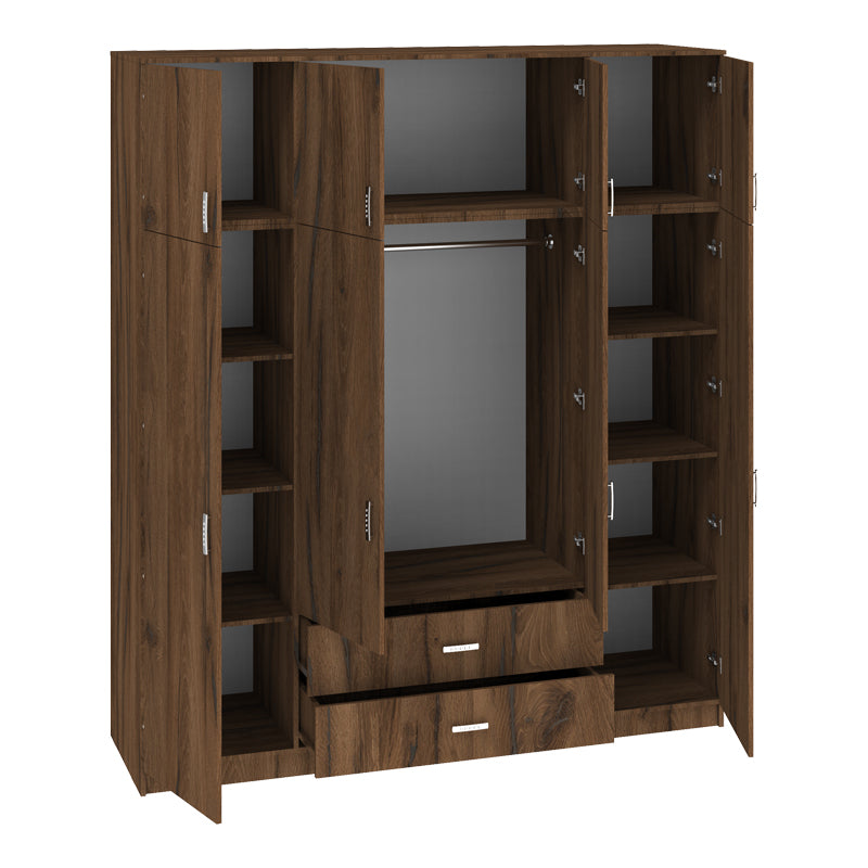 Ντουλάπα τετράφυλλη με συρτάρια Royal καρυδι-oak 200x58x230εκ