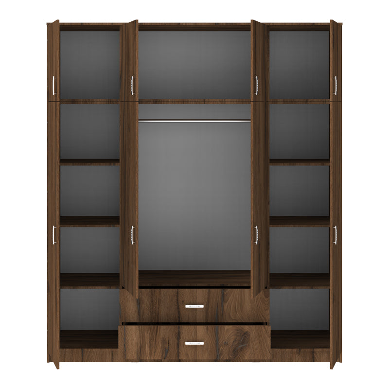 Ντουλάπα τετράφυλλη με συρτάρια Royal καρυδι-oak 200x58x230εκ