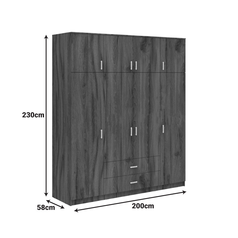 Ντουλάπα τετράφυλλη με συρτάρια Royal καρυδι-oak 200x58x230εκ