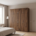 Ντουλάπα τετράφυλλη με συρτάρια Royal καρυδι-oak 200x58x230εκ