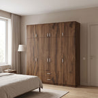 Ντουλάπα τετράφυλλη με συρτάρια Royal καρυδι-oak 200x58x230εκ