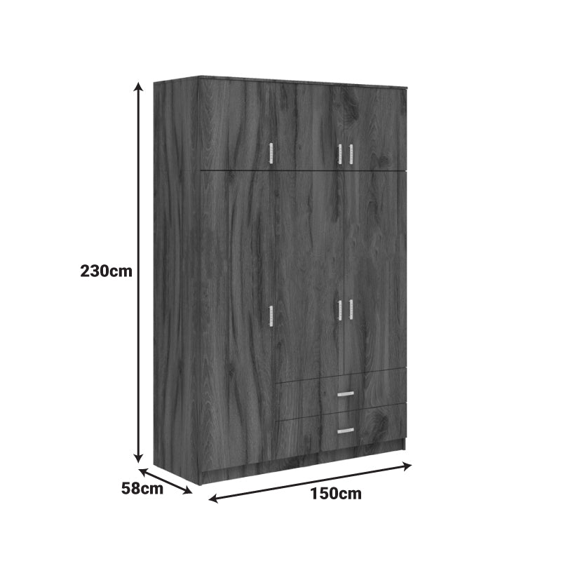 Ντουλάπα τρίφυλλη με συρτάρια Royal καρυδι-oak 150x58x230εκ