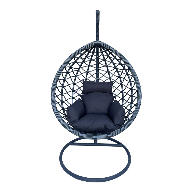 Κούνια φωλιά με βάση Lyere μέταλλο ανθρακί pe rattan σε γκρι απόχρωση 120x108x195εκ