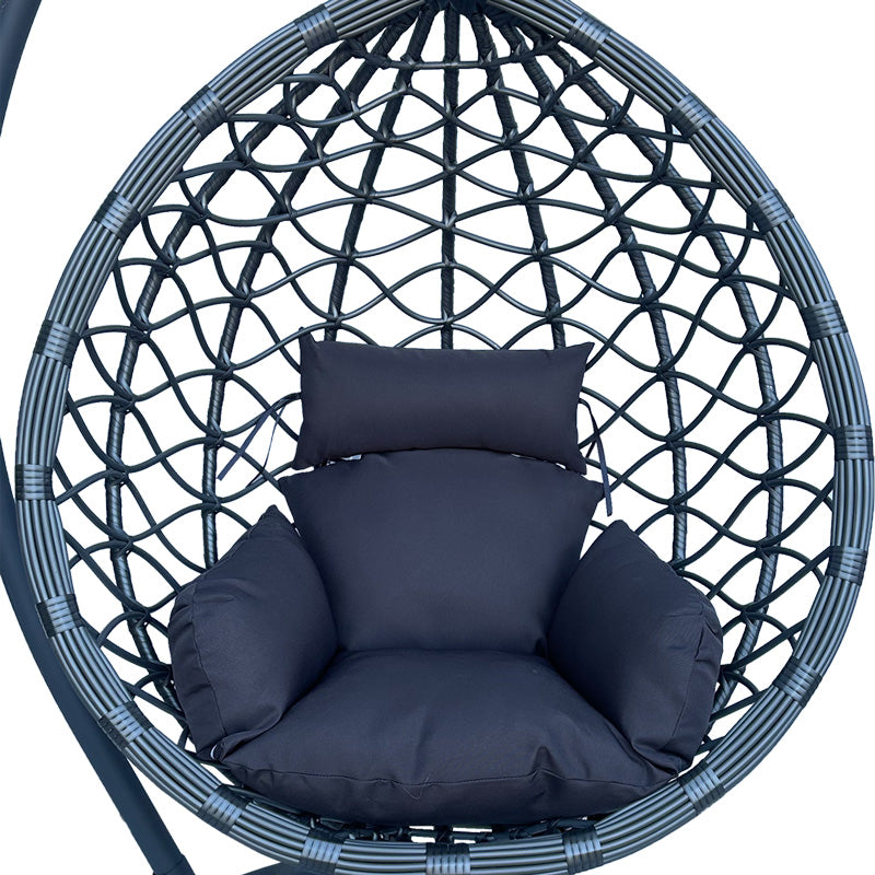 Κούνια φωλιά με βάση Lyere μέταλλο ανθρακί pe rattan σε γκρι απόχρωση 120x108x195εκ