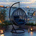 Κούνια φωλιά με βάση Lyere μέταλλο ανθρακί pe rattan σε γκρι απόχρωση 120x108x195εκ