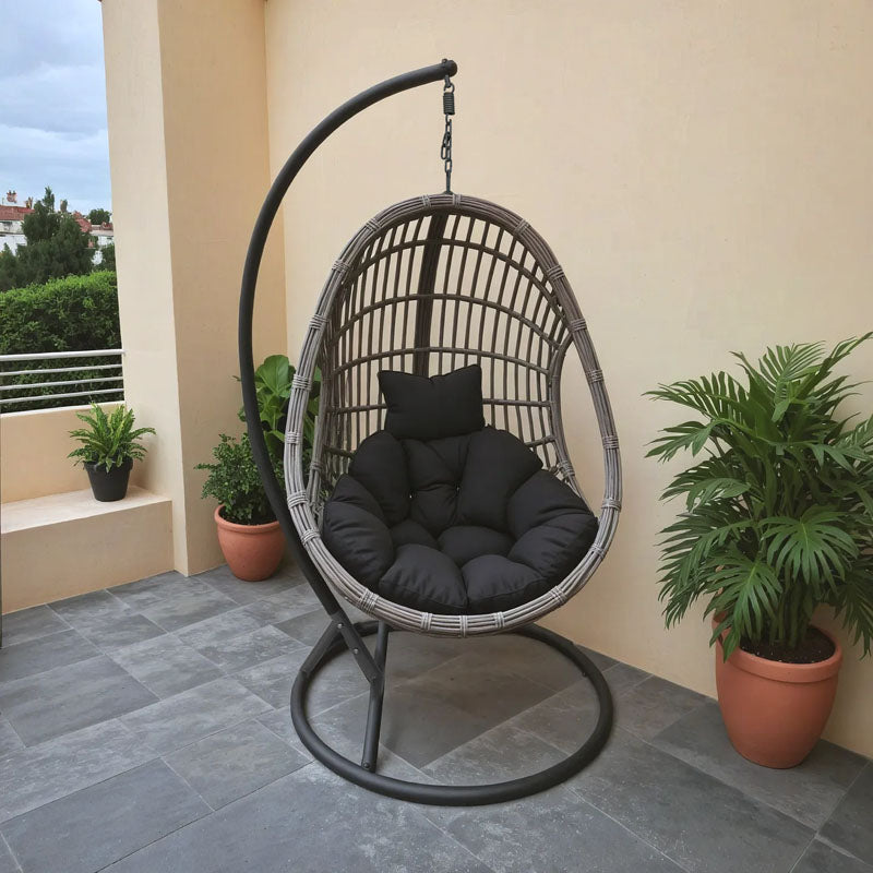 Κούνια φωλιά με βάση Cungo μέταλλο ανθρακί pe rattan σε γκρι απόχρωση 125x105x195εκ