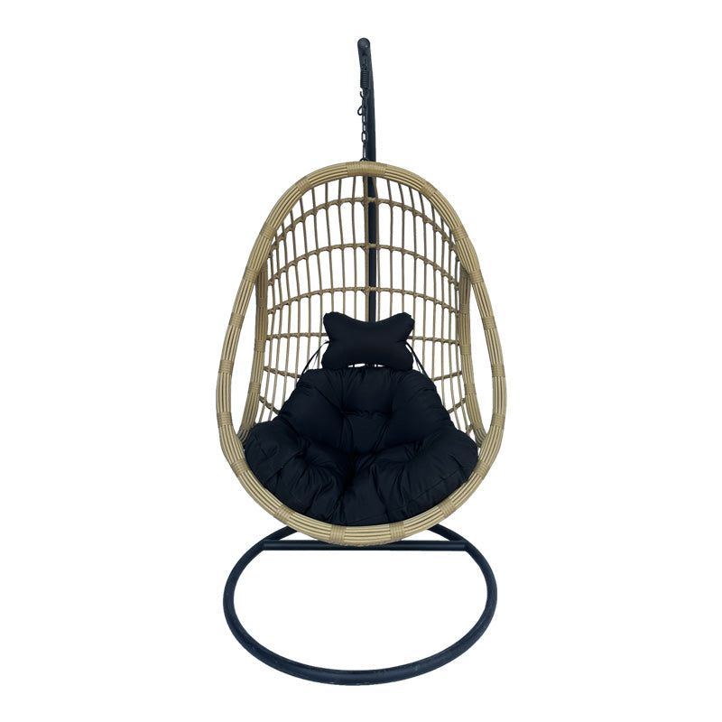 Κούνια φωλιά με βάση Cungo μέταλλο μαύρο- pe rattan μπεζ με μαύρο μαξιλάρι 125x105x195εκ