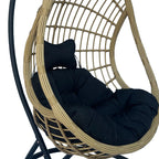 Κούνια φωλιά με βάση Cungo μέταλλο μαύρο- pe rattan μπεζ με μαύρο μαξιλάρι 125x105x195εκ