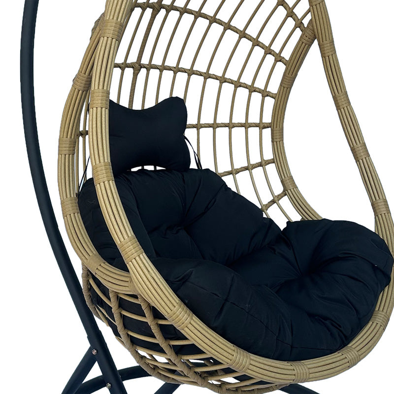 Κούνια φωλιά με βάση Cungo μέταλλο μαύρο- pe rattan μπεζ με μαύρο μαξιλάρι 125x105x195εκ