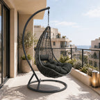 Κούνια φωλιά με βάση Soleil μέταλλο ανθρακί- pe rattan ανθρακί με γκρι μαξιλάρι 120x95x195εκ