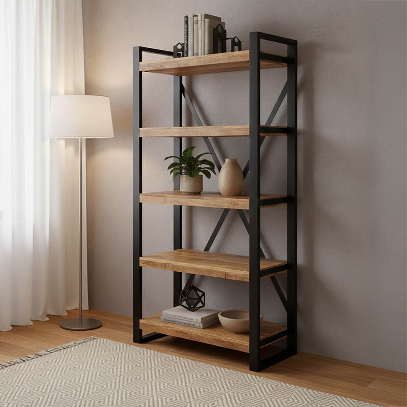 Βιβλιοθήκη Miles μάνγκο ξύλο σε φυσική-μαύρη απόχρωση 80x40x180εκ