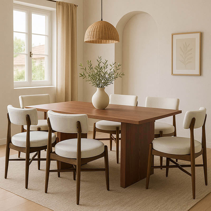 Τραπεζαρία Eleganza-Raudi σετ 7τεμ mdf σε καρυδί-εκρού απόχρωση 180x99x75.8εκ
