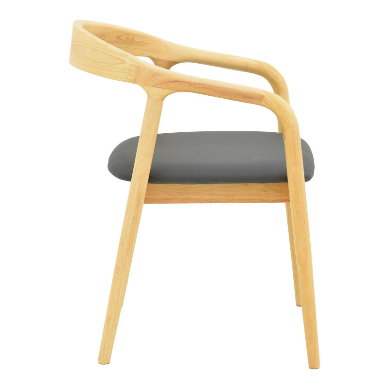 Πολυθρόνα Hogie rubberwood σε φυσική απόχρωση με μαύρο pu μαξιλάρι 61x60x76εκ