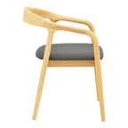 Πολυθρόνα Hogie rubberwood σε φυσική απόχρωση με μαύρο pu μαξιλάρι 61x60x76εκ