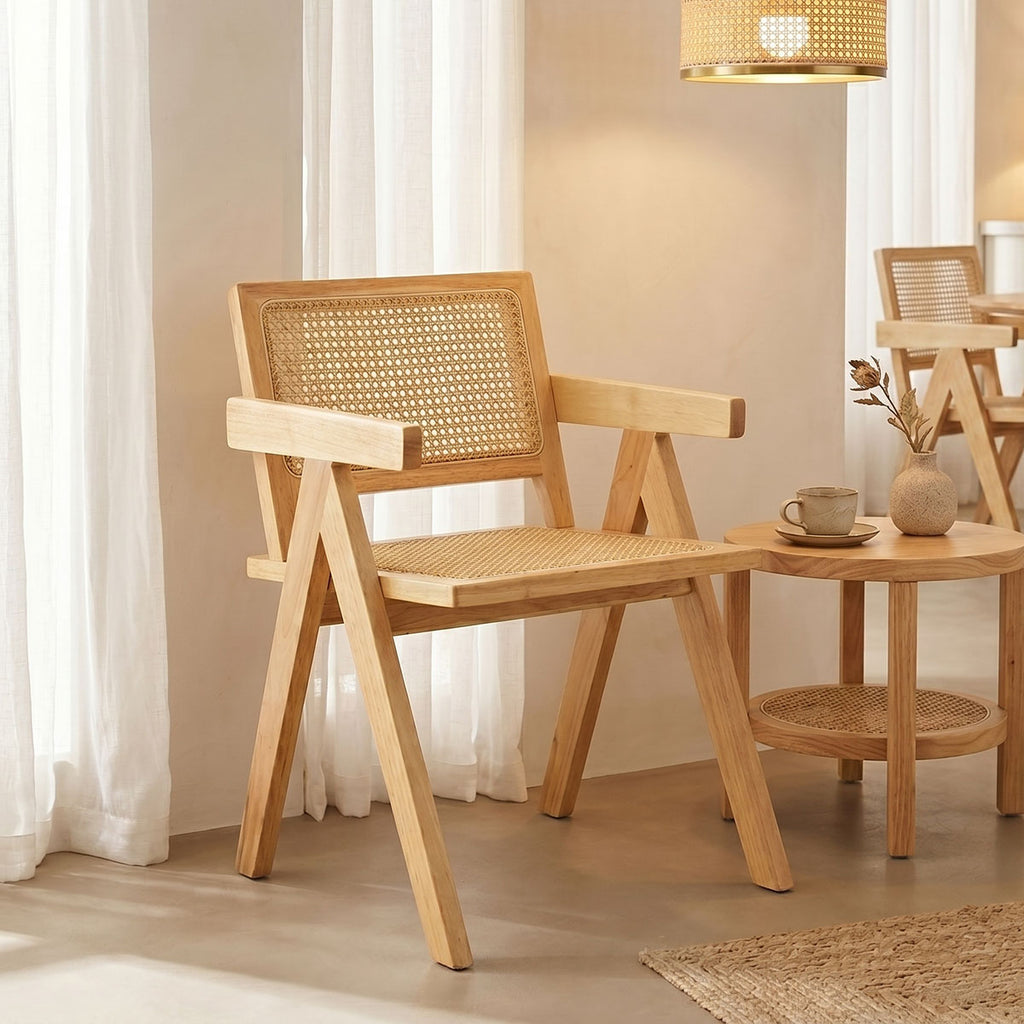 Πολυθρόνα Winslow rubberwood-rattan σε φυσική απόχρωση 51x54x80εκ