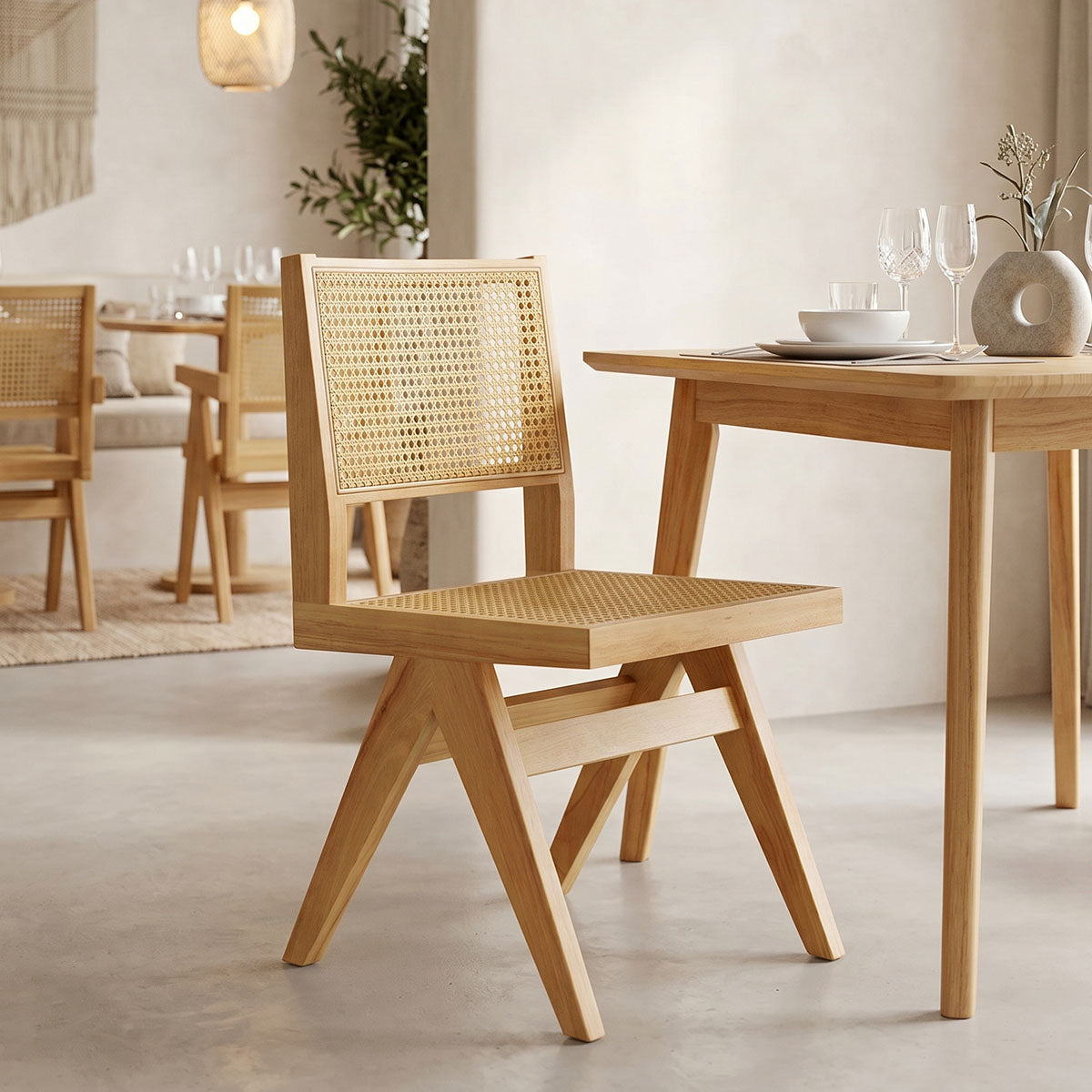 Καρέκλα Winslow rubberwood-rattan σε φυσική απόχρωση 46x58x80εκ