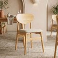 Καρέκλα Cardith rubberwood-plywood σε φυσική απόχρωση-ύφασμα γκρι-μπεζ 48x51x78εκ