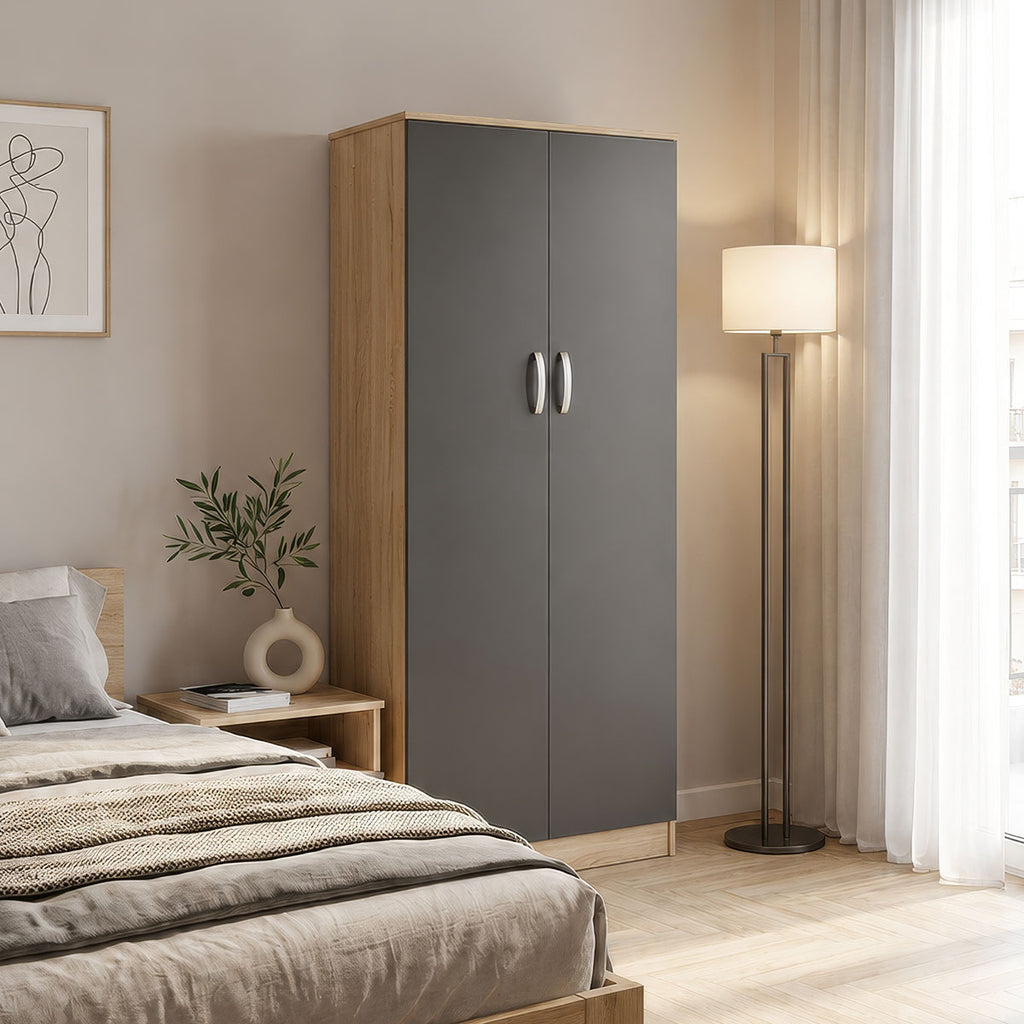 Ντουλάπα δίφυλλη Athos σε sonoma-ανθρακί απόχρωση 80x42x180εκ