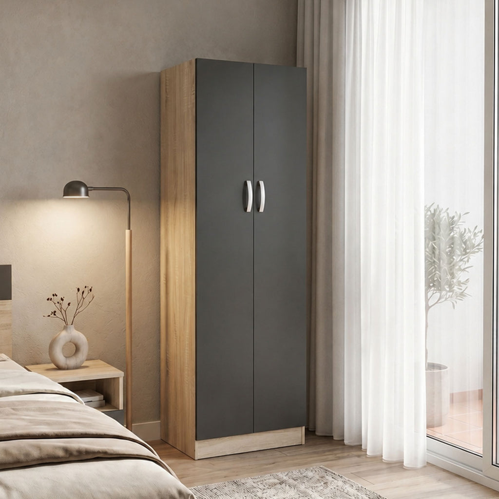 Ντουλάπα δίφυλλη Athos σε sonoma-ανθρακί απόχρωση 60x42x180εκ