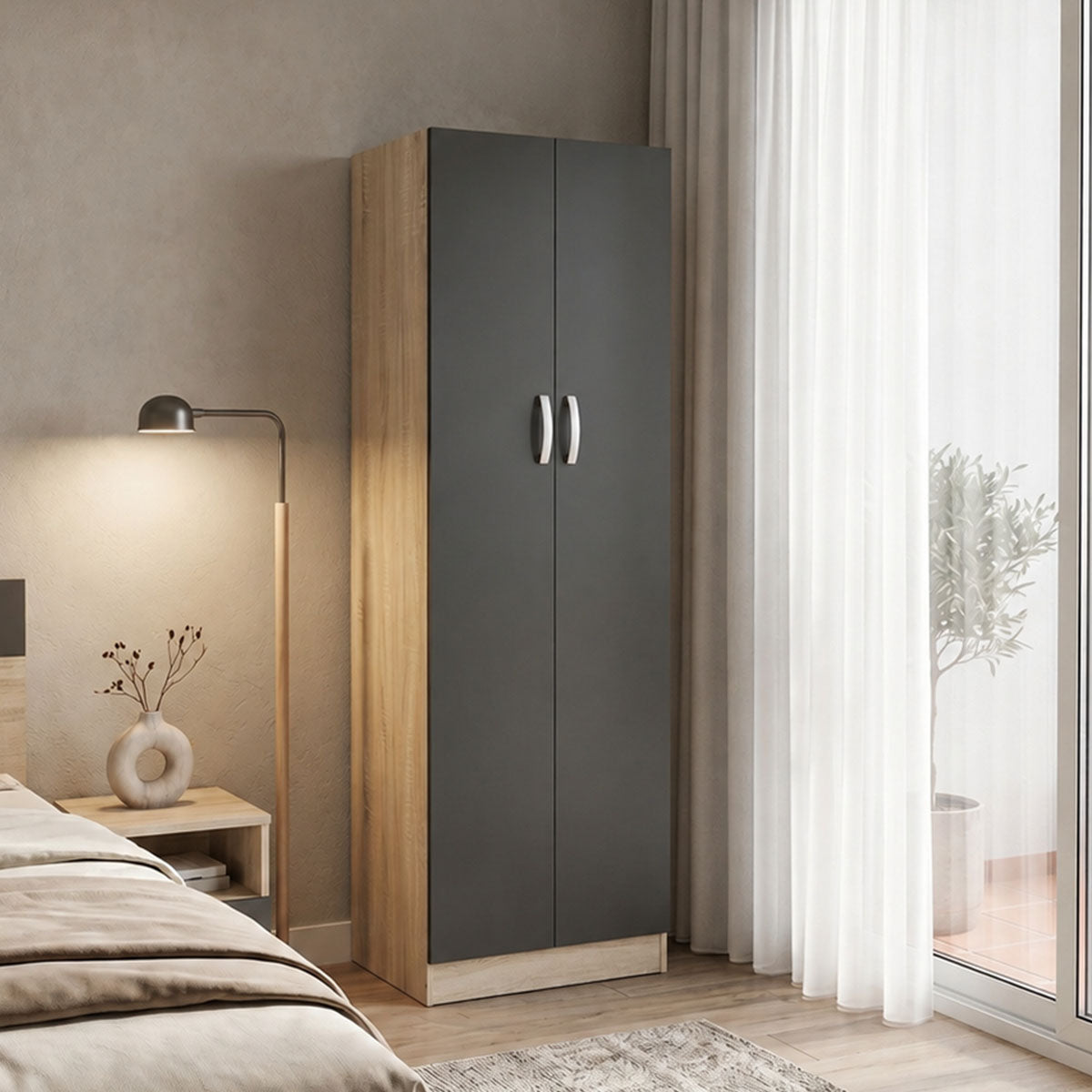 Ντουλάπα δίφυλλη Athos σε sonoma-ανθρακί απόχρωση 60x42x180εκ