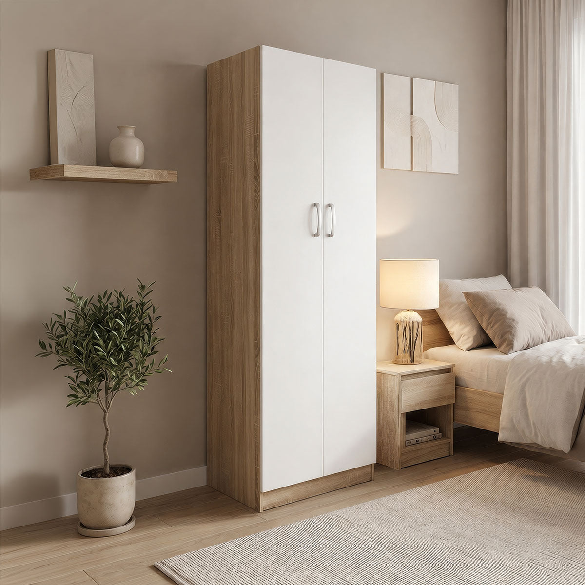 Ντουλάπα δίφυλλη Athos σε sonoma-λευκή απόχρωση 60x42x180εκ