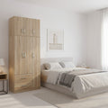 Ντουλάπα τρίφυλλη με 2 συρτάρια και πατάρι Athos σε oak απόχρωση 90x42x240εκ