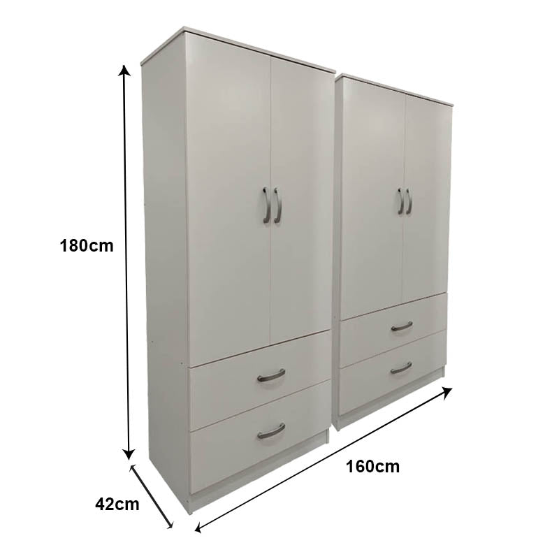 Ντουλάπα τετράφυλλη με συρτάρια Athos λευκή 160x42x180εκ