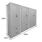 Ντουλάπα εξάφυλλη με συρτάρια Athos λευκή 240x42x180εκ