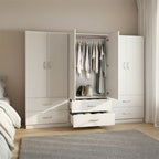 Ντουλάπα εξάφυλλη με συρτάρια Athos λευκή 240x42x180εκ