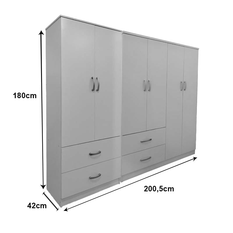 Ντουλάπα εξάφυλλη Athos λευκή 200,5x42x180εκ