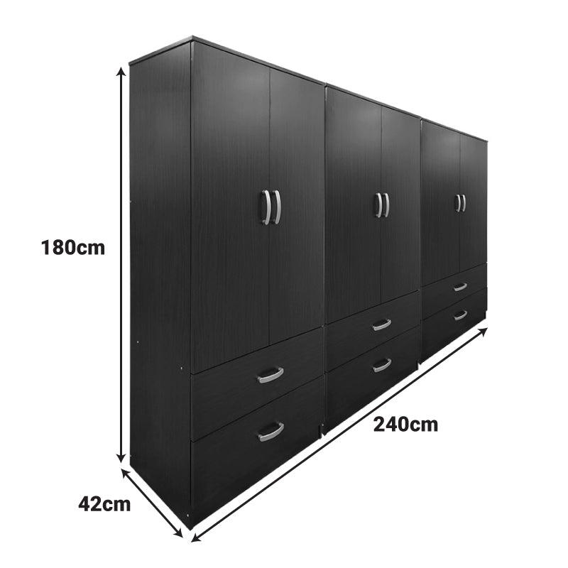 Ντουλάπα εξάφυλλη με συρτάρια Athos wenge 240x42x180εκ