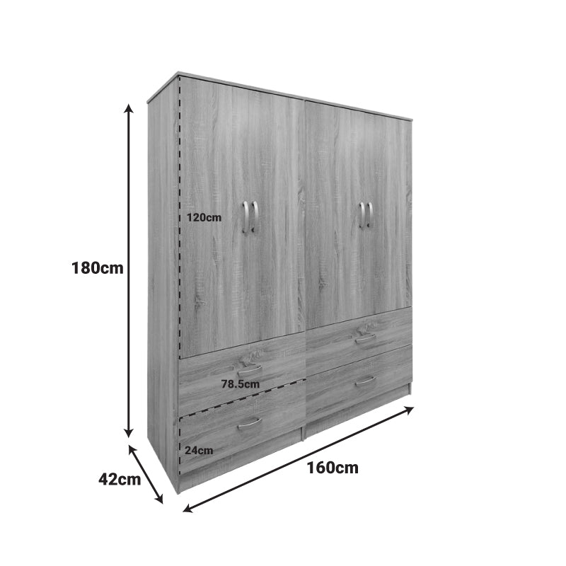 Ντουλάπα τετράφυλλη με συρτάρια Athos sonoma 160x42x180εκ