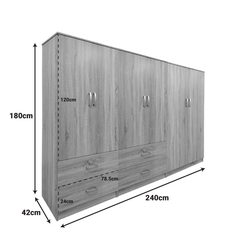 Ντουλάπα εξάφυλλη Athos sonoma 240x42x180εκ