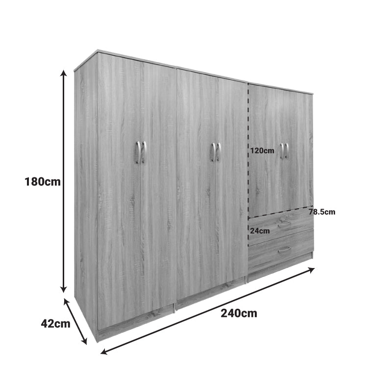Ντουλάπα εξάφυλλη Athos I sonoma 240x42x180εκ