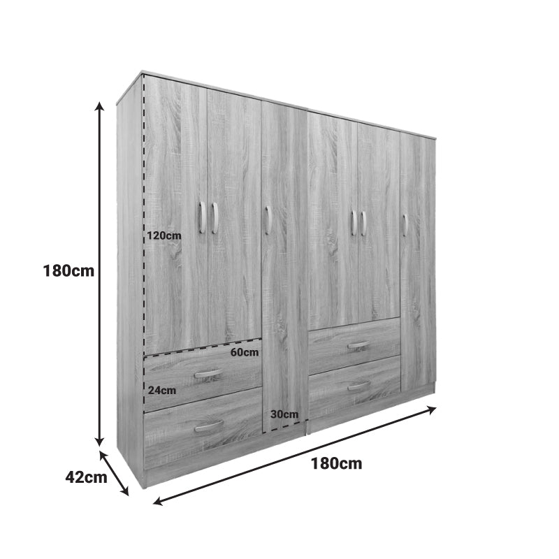 Ντουλάπα εξάφυλλη Athos sonoma 180x42x180εκ