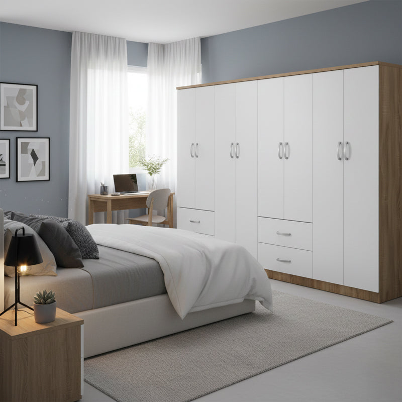 Ντουλάπα οχτάφυλλη Athos sonoma-λευκή 241x42x181εκ