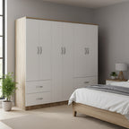 Ντουλάπα εξάφυλλη Athos Sonoma-λευκό 200.5x42x180εκ