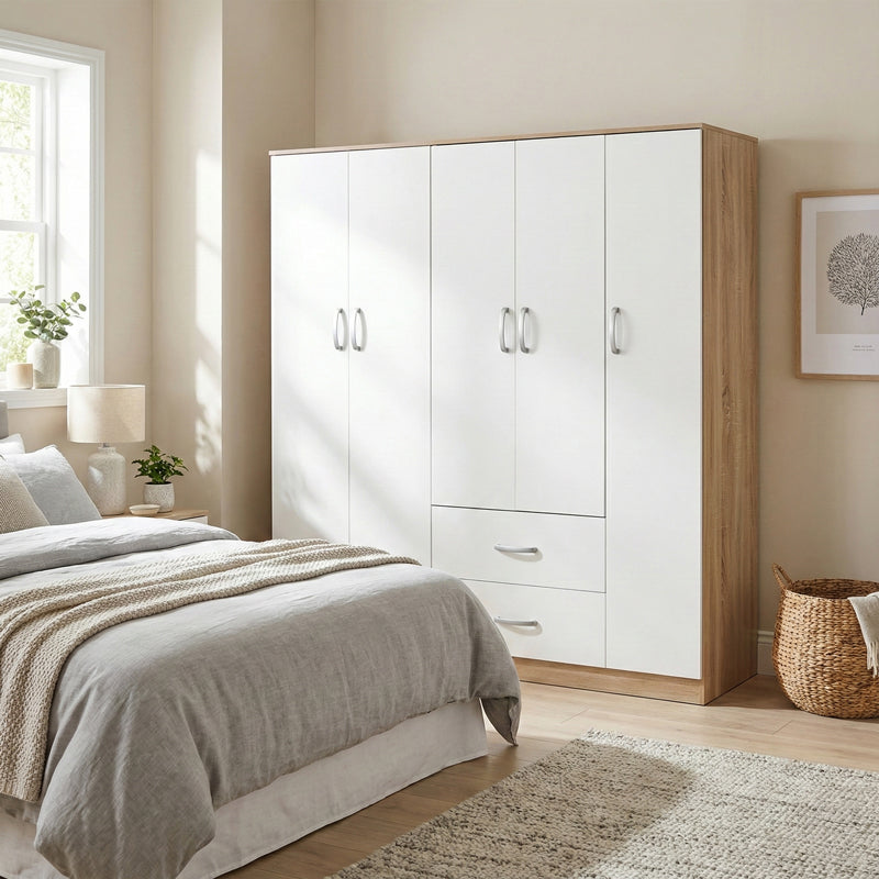 Ντουλάπα πεντάφυλλη Athos I sonoma-λευκό 170x42x180εκ